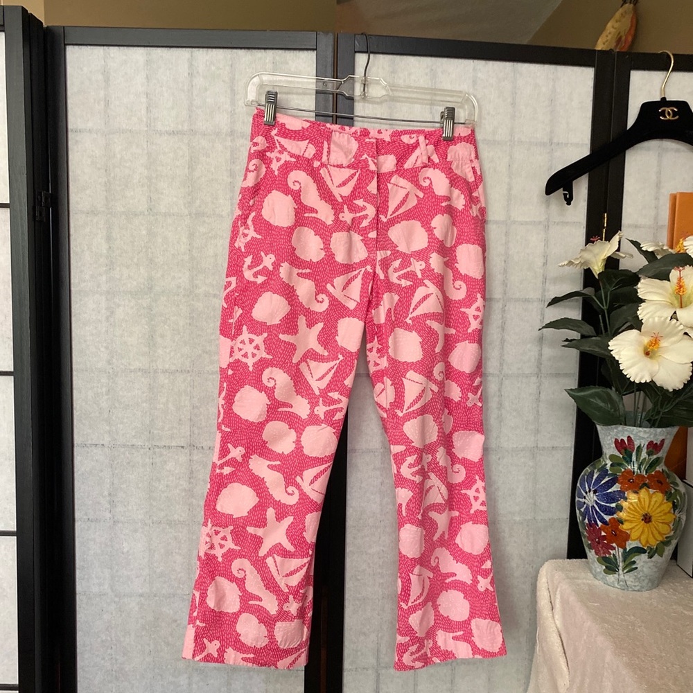 LILLY PULITZER Nautical Ocean Seashell Tropical Stretch Pants Sz 0-EUC!